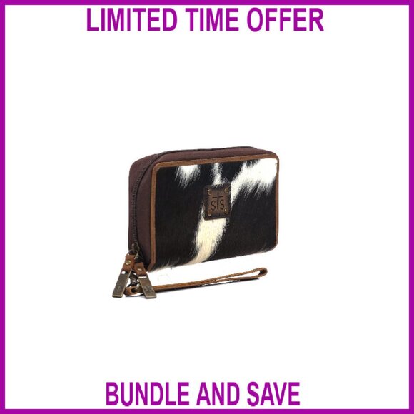 Leather Wristlet Clutch with Removable Strap, Multiple Compartments